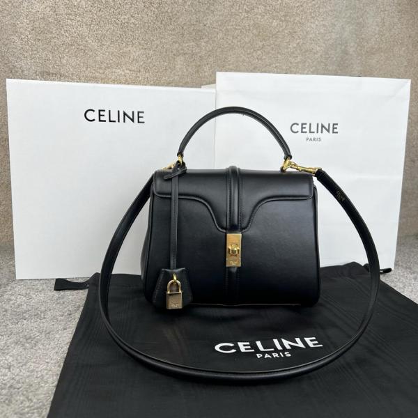 CELINE Grain Calfskin Handbag, Shoulder Bag Medium Size Women's Black 187373BF8-38NO size 32*13*23.5cm