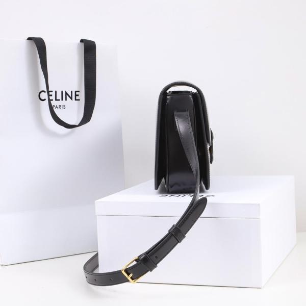 Celine CLASSIQUE TRIOMPHE BAG IN Shiny Calfskin BLACK 187363EQJ.38NN size 22*15.5*6 CM