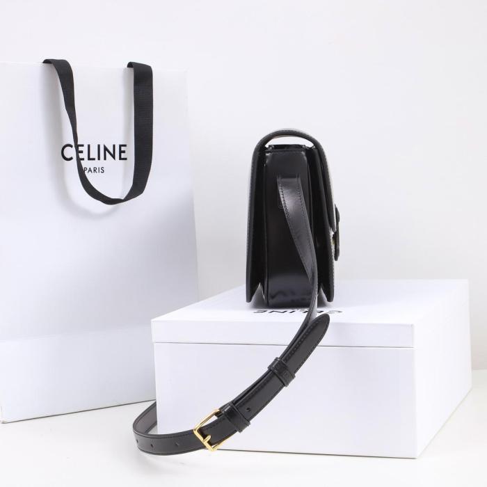 Celine CLASSIQUE TRIOMPHE BAG IN Shiny Calfskin BLACK 187363EQJ.38NN size 22*15.5*6 CM