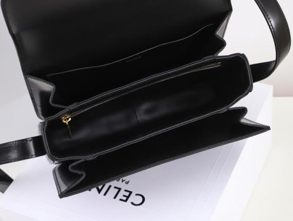Celine CLASSIQUE TRIOMPHE BAG IN Shiny Calfskin BLACK 187363EQJ.38NN size 22*15.5*6 CM