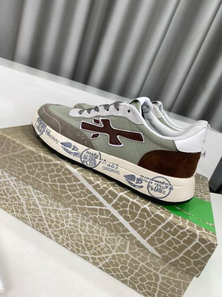 PREMIATA Cowhide Comfort Lace-Up Low-Top Casual Shoes in Brown-Green