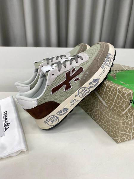 PREMIATA Cowhide Comfort Lace-Up Low-Top Casual Shoes in Brown-Green