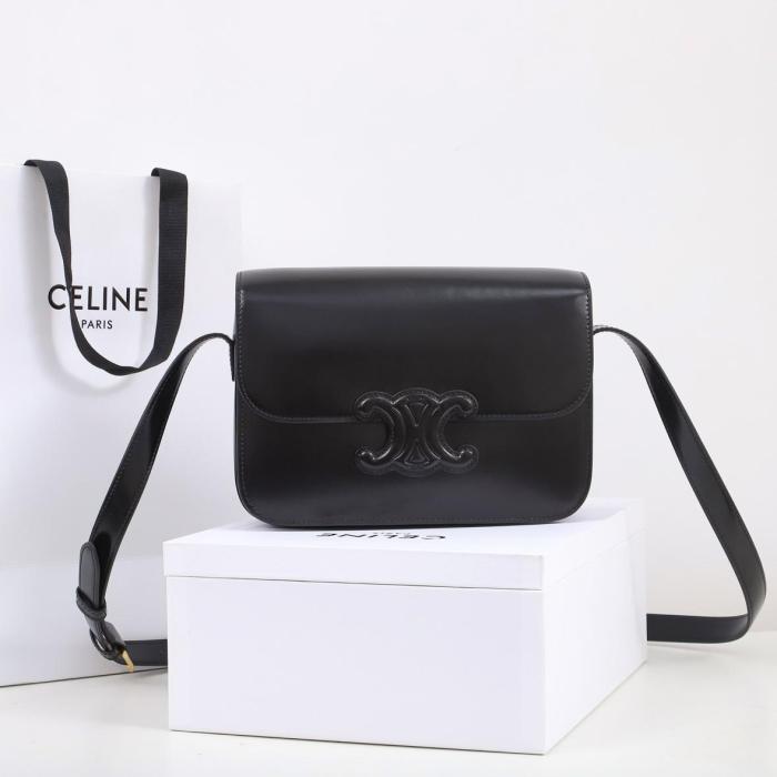 Celine CLASSIQUE TRIOMPHE BAG IN Shiny Calfskin BLACK 187363EQJ.38NN size 22*15.5*6 CM