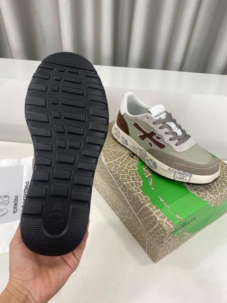 PREMIATA Cowhide Comfort Lace-Up Low-Top Casual Shoes in Brown-Green