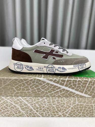 PREMIATA Cowhide Comfort Lace-Up Low-Top Casual Shoes in Brown-Green