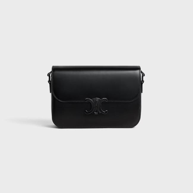 Celine CLASSIQUE TRIOMPHE BAG IN Shiny Calfskin BLACK 187363EQJ.38NN size 22*15.5*6 CM