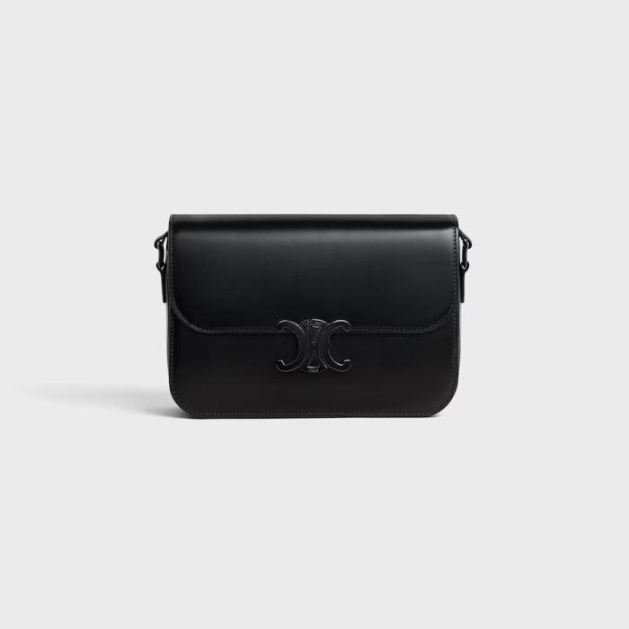 Celine CLASSIQUE TRIOMPHE BAG IN Shiny Calfskin BLACK 187363EQJ.38NN size 22*15.5*6 CM