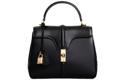 CELINE 16 Satin Cow Leather Handbag, Shoulder Bag Small Women's Black 188003BEY.38NO size 23*10.5*19 cm