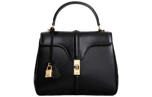 CELINE 16 Satin Cow Leather Handbag, Shoulder Bag Small Women's Black 188003BEY.38NO size 23*10.5*19 cm