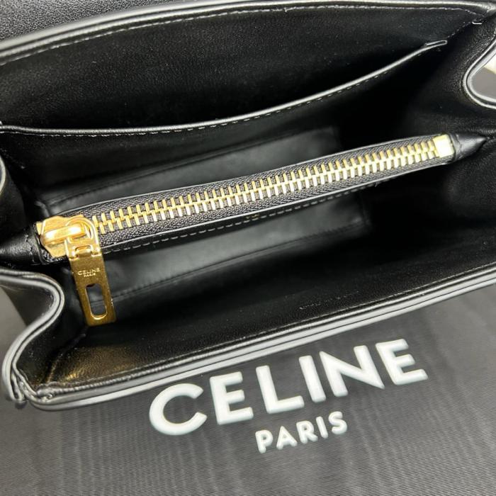 CELINE 16 Satin Cow Leather Handbag, Shoulder Bag Small Women's Black 188003BEY.38NO size 23*10.5*19 cm