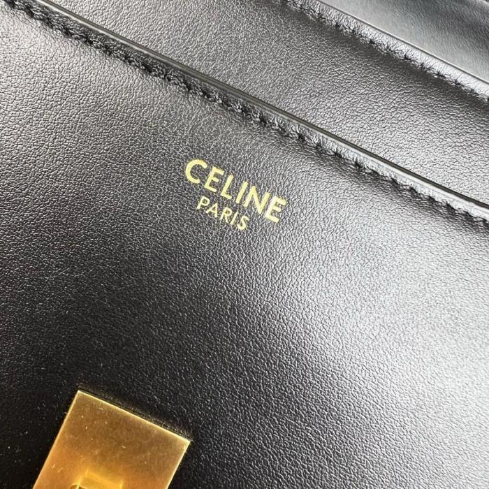 CELINE 16 Satin Cow Leather Handbag, Shoulder Bag Small Women's Black 188003BEY.38NO size 23*10.5*19 cm