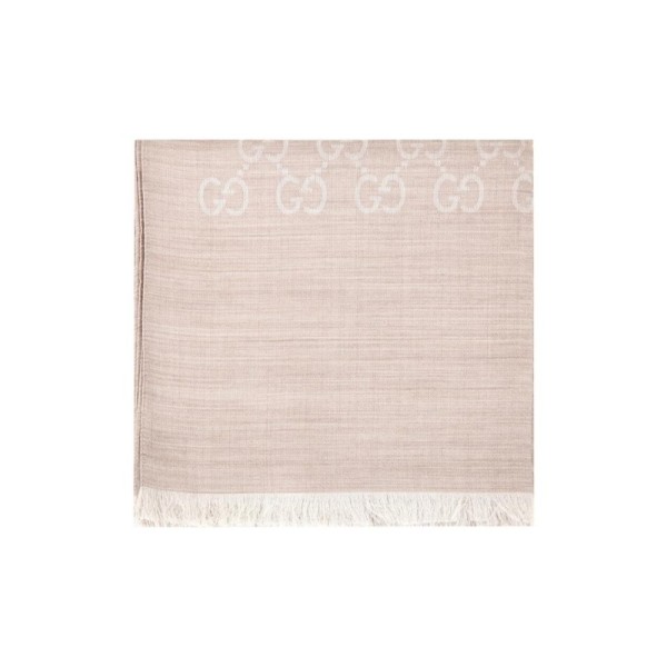 GUCCI GG Jacquard Pattern Two-Tone Wool Silk Scarf Beige
