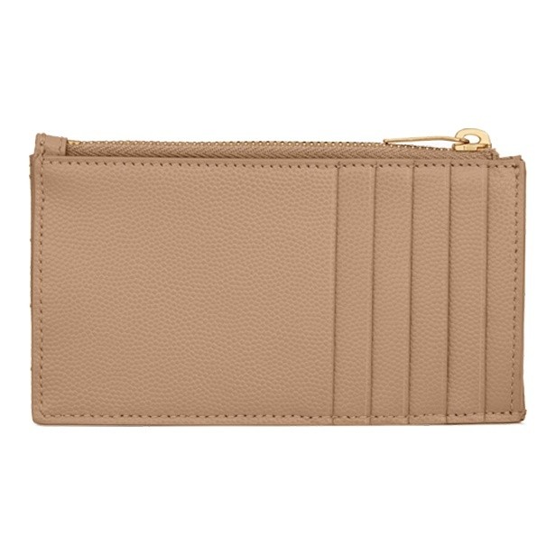 SAINT LAURENT Monogram Quilted Leather Card Holder, Coin Purse, Card Holder Women's Dark Beige 607915-BOW01-2721 size 13*2*8 cm