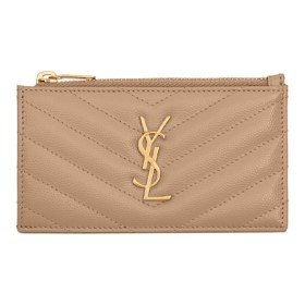 SAINT LAURENT Monogram Quilted Leather Card Holder, Coin Purse, Card Holder Women's Dark Beige 607915-BOW01-2721 size 13*2*8 cm