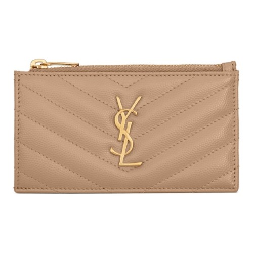 SAINT LAURENT Monogram Quilted Leather Card Holder, Coin Purse, Card Holder Women's Dark Beige 607915-BOW01-2721 size 13*2*8 cm