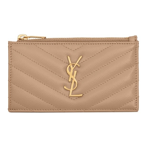 SAINT LAURENT Monogram Quilted Leather Card Holder, Coin Purse, Card Holder Women's Dark Beige 607915-BOW01-2721 size 13*2*8 cm