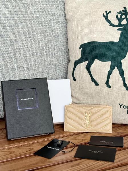 SAINT LAURENT Monogram Quilted Leather Card Holder, Coin Purse, Card Holder Women's Dark Beige 607915-BOW01-2721 size 13*2*8 cm