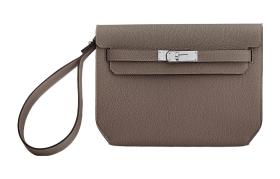 HERMES Kelly Depeches Togo Calfskin Clutch Men's 8F Tin Gray