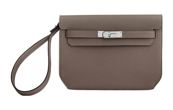 HERMES Kelly Depeches Togo Calfskin Clutch Men's 8F Tin Gray