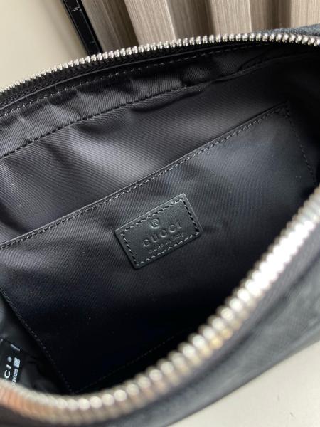 GUCCI Canvas With Leather Trim Canvas Bag, Shoulder Bag Small Size Men's Black 834802-FAEPS-1060 size 23.37*4.83*14.99 cm