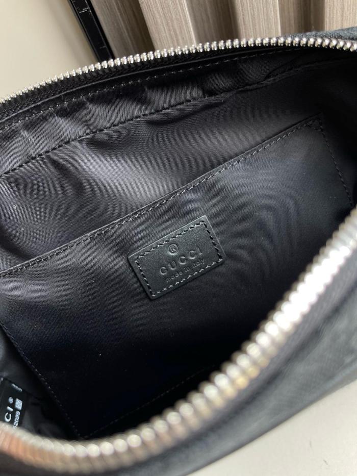 GUCCI Canvas With Leather Trim Canvas Bag, Shoulder Bag Small Size Men's Black 834802-FAEPS-1060 size 23.37*4.83*14.99 cm