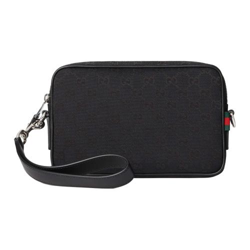 GUCCI Canvas With Leather Trim Canvas Bag, Shoulder Bag Small Size Men's Black 834802-FAEPS-1060 size 23.37*4.83*14.99 cm