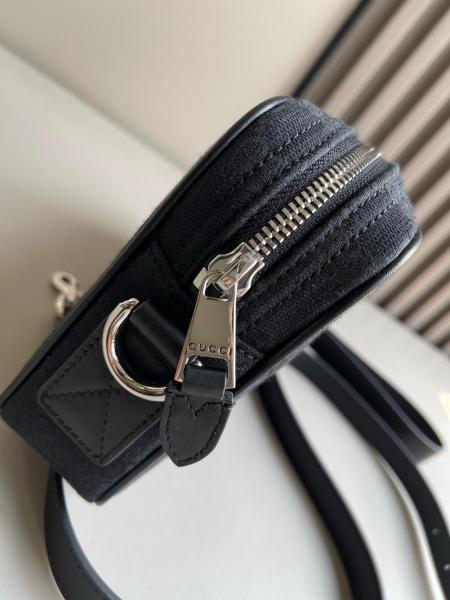 GUCCI Canvas With Leather Trim Canvas Bag, Shoulder Bag Small Size Men's Black 834802-FAEPS-1060 size 23.37*4.83*14.99 cm