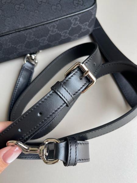 GUCCI Canvas With Leather Trim Canvas Bag, Shoulder Bag Small Size Men's Black 834802-FAEPS-1060 size 23.37*4.83*14.99 cm