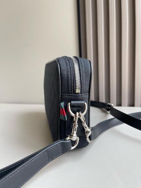 GUCCI Canvas With Leather Trim Canvas Bag, Shoulder Bag Small Size Men's Black 834802-FAEPS-1060 size 23.37*4.83*14.99 cm