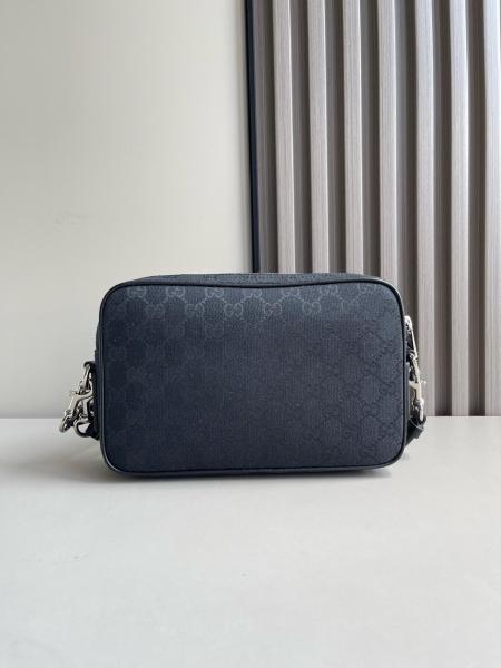 GUCCI Canvas With Leather Trim Canvas Bag, Shoulder Bag Small Size Men's Black 834802-FAEPS-1060 size 23.37*4.83*14.99 cm