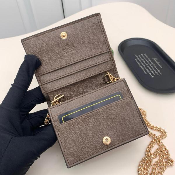 GUCCI Ophidia Canvas With Leather Wallet, Card Holder Women's Ebony/Brown 523155-96IWG-8745 size 11*3*8.5 cm