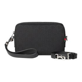 GUCCI Canvas With Leather Trim Canvas Bag, Shoulder Bag Small Size Men's Black 834802-FAEPS-1060 size 23.37*4.83*14.99 cm