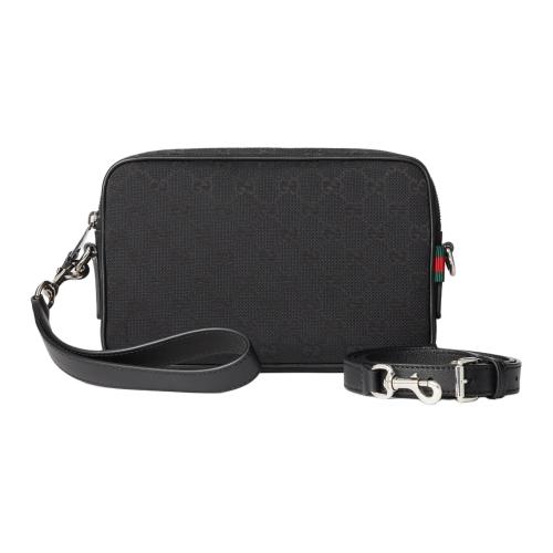 GUCCI Canvas With Leather Trim Canvas Bag, Shoulder Bag Small Size Men's Black 834802-FAEPS-1060 size 23.37*4.83*14.99 cm