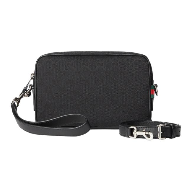 GUCCI Canvas With Leather Trim Canvas Bag, Shoulder Bag Small Size Men's Black 834802-FAEPS-1060 size 23.37*4.83*14.99 cm