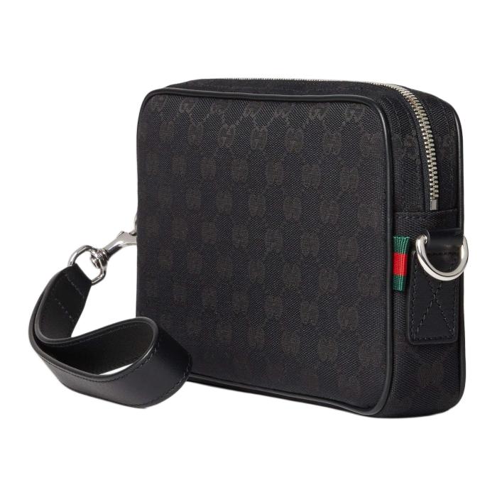 GUCCI Canvas With Leather Trim Canvas Bag, Shoulder Bag Small Size Men's Black 834802-FAEPS-1060 size 23.37*4.83*14.99 cm