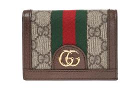 GUCCI Ophidia Canvas With Leather Wallet, Card Holder Women's Ebony/Brown 523155-96IWG-8745 size 11*3*8.5 cm
