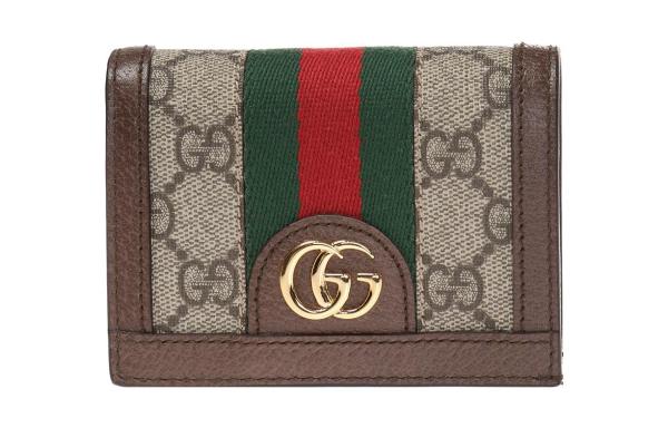 GUCCI Ophidia Canvas With Leather Wallet, Card Holder Women's Ebony/Brown 523155-96IWG-8745 size 11*3*8.5 cm