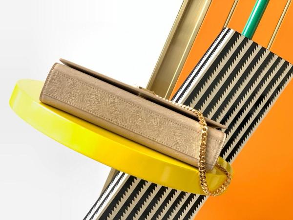 SAINT LAURENT Monogram Calfskin Smooth Finish Leather Crossbody Cell Phone Pouch Women's Dark Beige 635095-0U40J-2721 size 18*2.5*11 cm