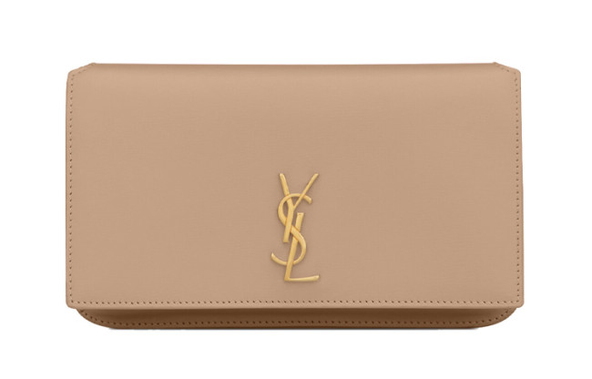 SAINT LAURENT Monogram Calfskin Smooth Finish Leather Crossbody Cell Phone Pouch Women's Dark Beige 635095-0U40J-2721 size 18*2.5*11 cm