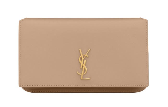 SAINT LAURENT Monogram Calfskin Smooth Finish Leather Crossbody Cell Phone Pouch Women's Dark Beige 635095-0U40J-2721 size 18*2.5*11 cm