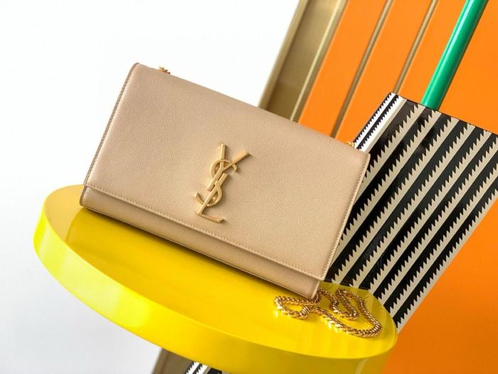 SAINT LAURENT Monogram Calfskin Smooth Finish Leather Crossbody Cell Phone Pouch Women's Dark Beige 635095-0U40J-2721 size 18*2.5*11 cm