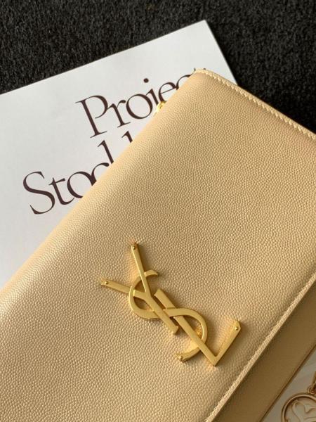 SAINT LAURENT Monogram Calfskin Smooth Finish Leather Crossbody Cell Phone Pouch Women's Dark Beige 635095-0U40J-2721 size 18*2.5*11 cm