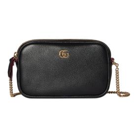 GUCCI GG Marmont Leather Camera Bag, Shoulder Bag Mini Women's Black 772759-AAE5F-1062 size 18.3*4.1*11 cm