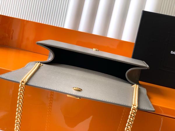 SAINT LAURENT KATE Cow Leather Shoulder Bag Crossbody Bag Medium Size Women's Gray Khaki 364021-BOW0W-1229 size 24*5.5*14.5 cm