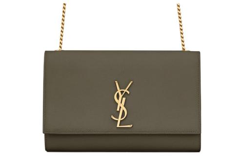 SAINT LAURENT KATE Cow Leather Shoulder Bag Crossbody Bag Medium Size Women's Gray Khaki 364021-BOW0W-1229 size 24*5.5*14.5 cm