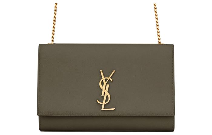 SAINT LAURENT KATE Cow Leather Shoulder Bag Crossbody Bag Medium Size Women's Gray Khaki 364021-BOW0W-1229 size 24*5.5*14.5 cm