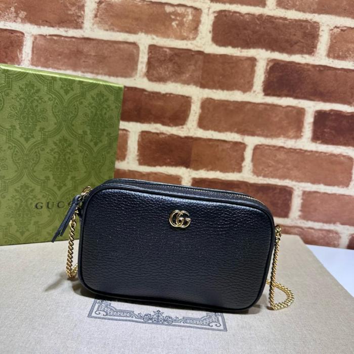 GUCCI GG Marmont Leather Camera Bag, Shoulder Bag Mini Women's Black 772759-AAE5F-1062 size 18.3*4.1*11 cm