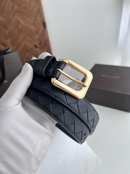 Bottega Veneta Calfskin Leather Belts Unisex Black 2.5CM