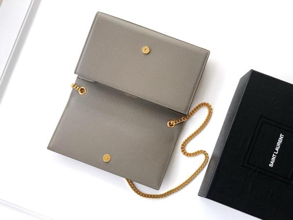 SAINT LAURENT KATE Cow Leather Shoulder Bag Crossbody Bag Medium Size Women's Gray Khaki 364021-BOW0W-1229 size 24*5.5*14.5 cm