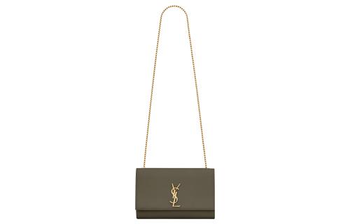 SAINT LAURENT KATE Cow Leather Shoulder Bag Crossbody Bag Medium Size Women's Gray Khaki 364021-BOW0W-1229 size 24*5.5*14.5 cm